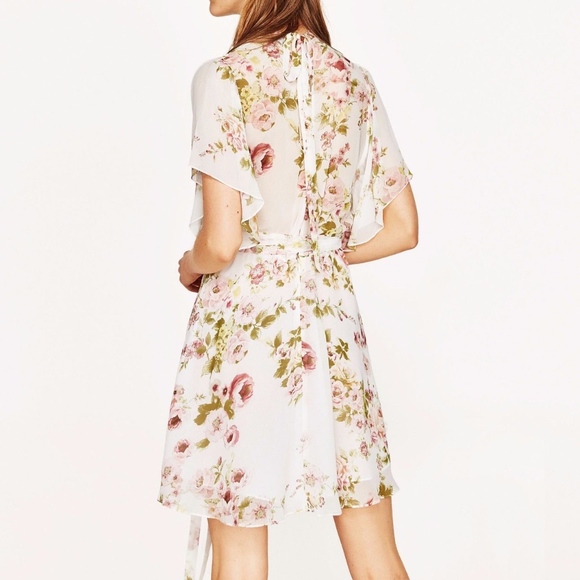 ZARA WOMAN Romantic Frilled Floral Print Chiffon Lined Dress ⭐️ - Picture 8 of 9